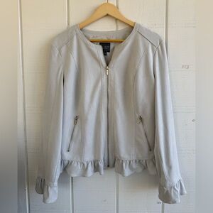 The Limited Collection Light Gray Faux Suede Ruffle Hem Jacket Size 14